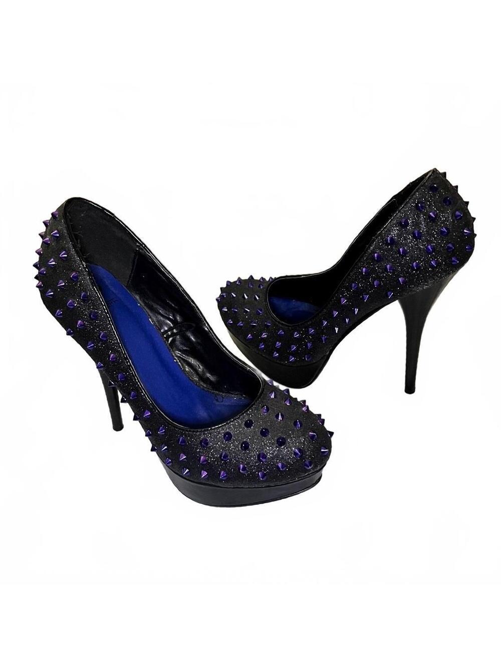 Shiekh Black Purple Studded Platform Stiletto Heels Size 8.5